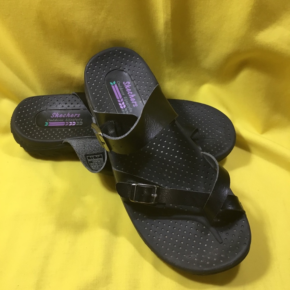Skechers Women’s Black Strappy Buckle Sandals SZ 7 - Picture 8 of 15